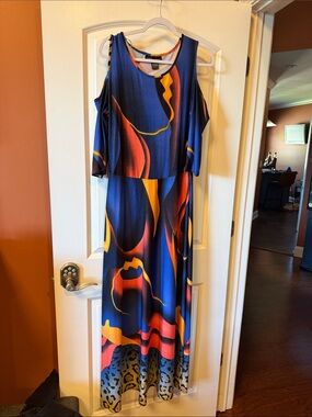 Cold-Shoulder Abstract Print Maxi Dress - Blue & Multicolor
